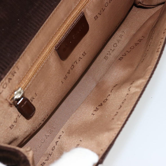 BVLGARI Shoulder Bag Corduroy Brown Silver Auth 177850A