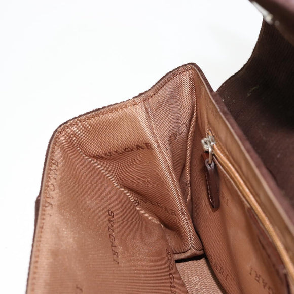 BVLGARI Shoulder Bag Corduroy Brown Silver Auth 177850A