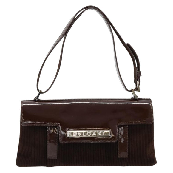 BVLGARI Shoulder Bag Corduroy Brown Silver Auth 177850A