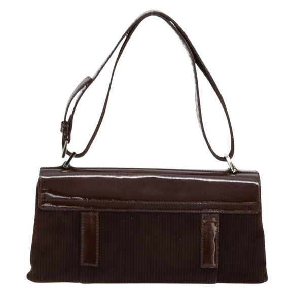 BVLGARI Shoulder Bag Corduroy Brown Silver Auth 177850A