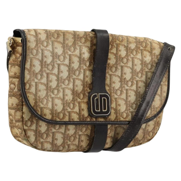 Christian Dior Trotter Canvas Shoulder Bag Brown Gold Auth 177851