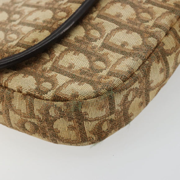 Christian Dior Trotter Canvas Shoulder Bag Brown Gold Auth 177851