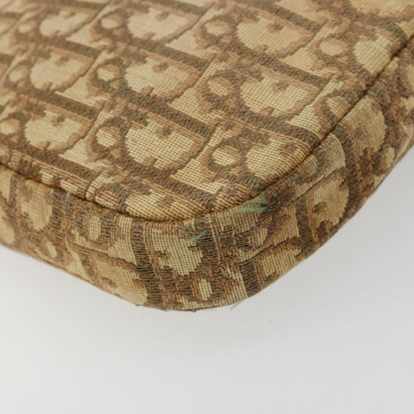Christian Dior Trotter Canvas Shoulder Bag Brown Gold Auth 177851