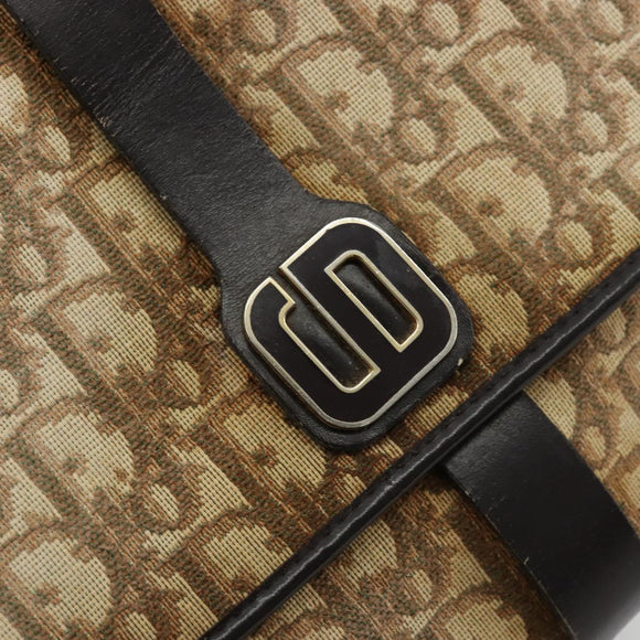 Christian Dior Trotter Canvas Shoulder Bag Brown Gold Auth 177851