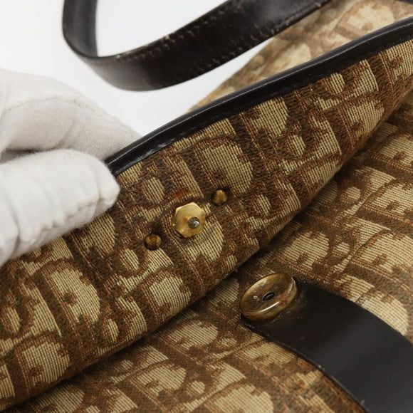 Christian Dior Trotter Canvas Shoulder Bag Brown Gold Auth 177851