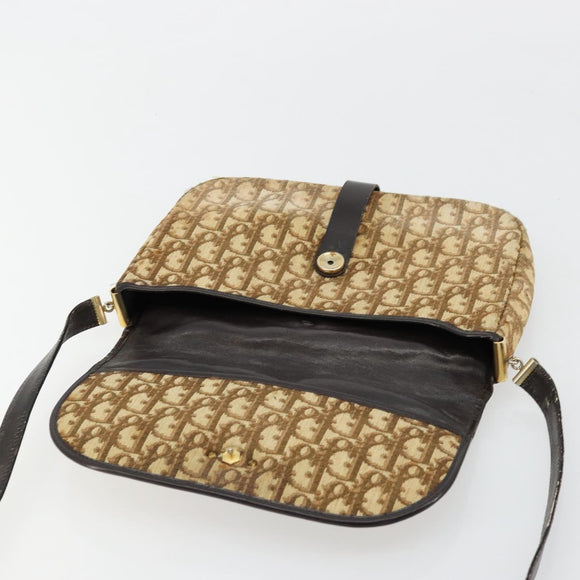 Christian Dior Trotter Canvas Shoulder Bag Brown Gold Auth 177851