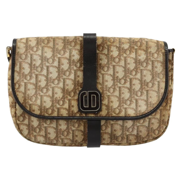 Christian Dior Trotter Canvas Shoulder Bag Brown Gold Auth 177851