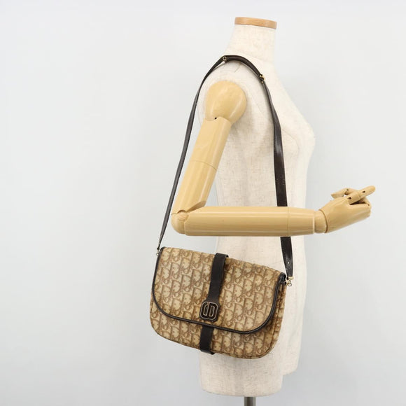 Christian Dior Trotter Canvas Shoulder Bag Brown Gold Auth 177851