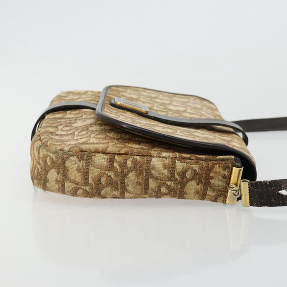 Christian Dior Trotter Canvas Shoulder Bag Brown Gold Auth 177851