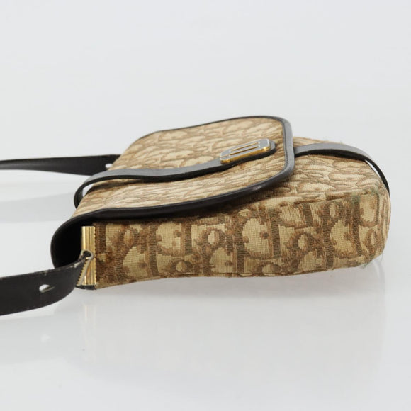 Christian Dior Trotter Canvas Shoulder Bag Brown Gold Auth 177851