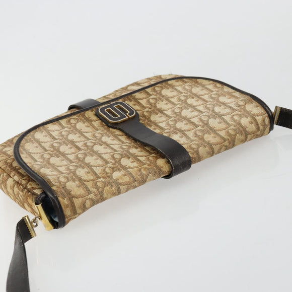 Christian Dior Trotter Canvas Shoulder Bag Brown Gold Auth 177851