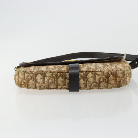 Christian Dior Trotter Canvas Shoulder Bag Brown Gold Auth 177851