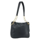 PRADA Chain Shoulder Bag Leather Navy Gold Auth 177855A-1