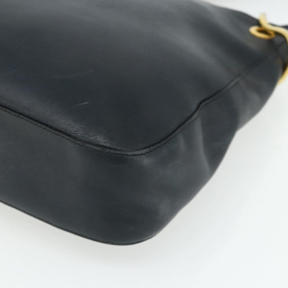 PRADA Chain Shoulder Bag Leather Navy Gold Auth 177855A