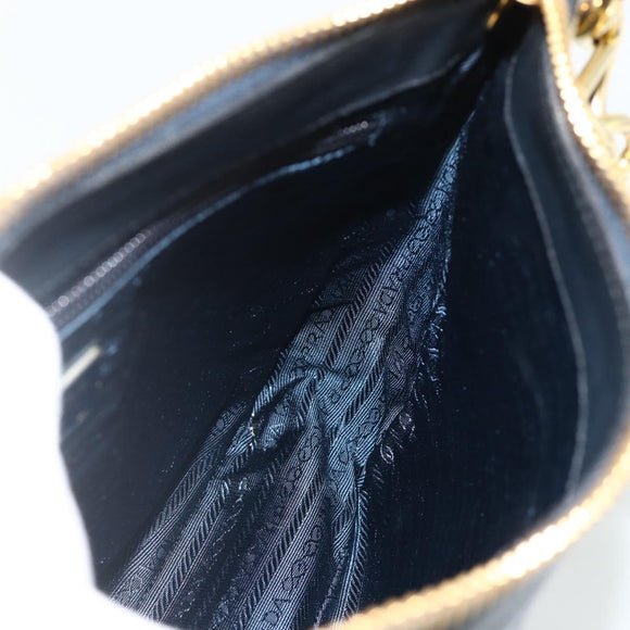 PRADA Chain Shoulder Bag Leather Navy Gold Auth 177855A