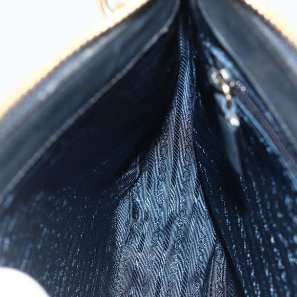PRADA Chain Shoulder Bag Leather Navy Gold Auth 177855A