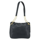 PRADA Chain Shoulder Bag Leather Navy Gold Auth 177855A-13