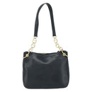 PRADA Chain Shoulder Bag Leather Navy Gold Auth 177855A-2