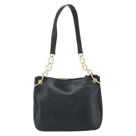 PRADA Chain Shoulder Bag Leather Navy Gold Auth 177855A