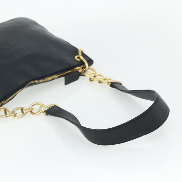 PRADA Chain Shoulder Bag Leather Navy Gold Auth 177855A