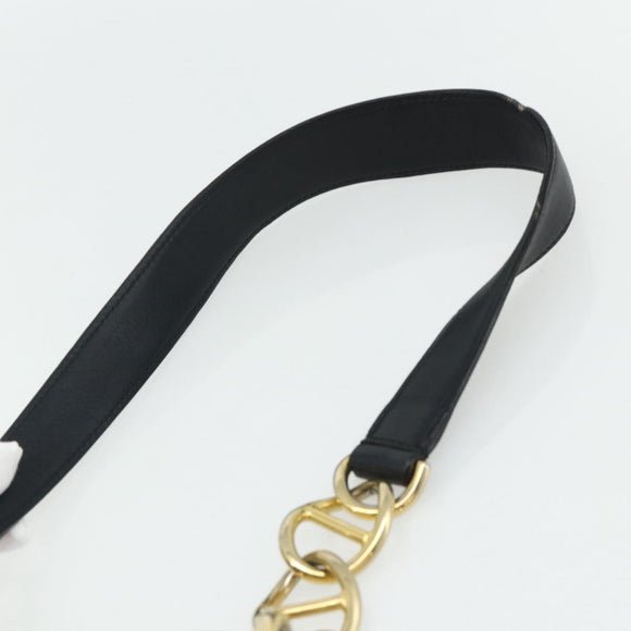 PRADA Chain Shoulder Bag Leather Navy Gold Auth 177855A