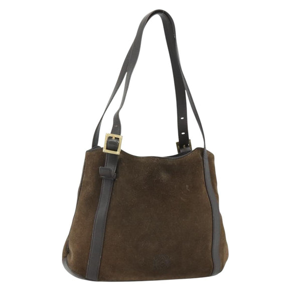 LOEWE Anagram Tote Bag Suede Brown Gold Auth 177858A