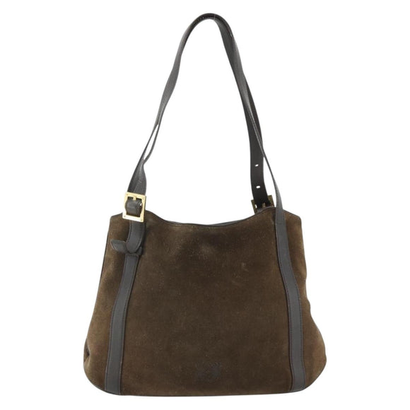 LOEWE Anagram Tote Bag Suede Brown Gold Auth 177858A