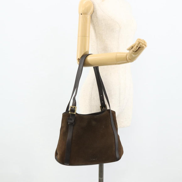 LOEWE Anagram Tote Bag Suede Brown Gold Auth 177858A