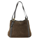 LOEWE Anagram Tote Bag Suede Brown Gold Auth 177858A-2
