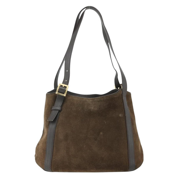 LOEWE Anagram Tote Bag Suede Brown Gold Auth 177858A