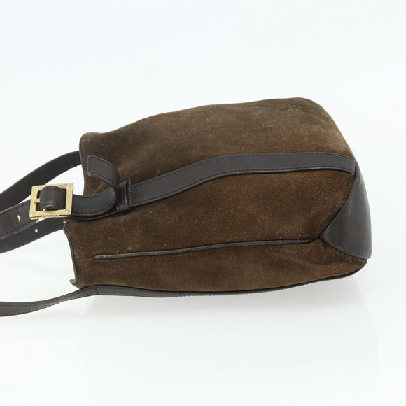 LOEWE Anagram Tote Bag Suede Brown Gold Auth 177858A