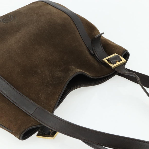 LOEWE Anagram Tote Bag Suede Brown Gold Auth 177858A