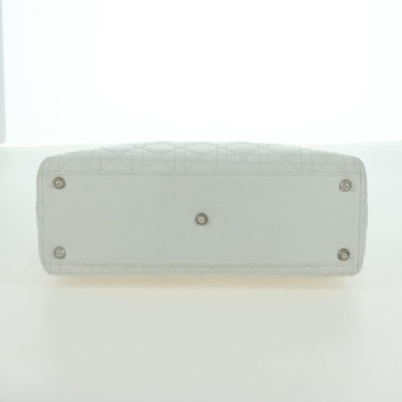 Christian Dior Lady Dior Canage Bag Lamb Skin 2way White Silver Auth 177862SAM