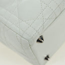 Christian Dior Lady Dior Canage Bag Lamb Skin 2way White Silver Auth 177862SAM-16