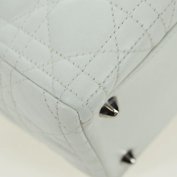 Christian Dior Lady Dior Canage Bag Lamb Skin 2way White Silver Auth 177862SAM