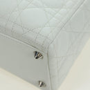 Christian Dior Lady Dior Canage Bag Lamb Skin 2way White Silver Auth 177862SAM-17