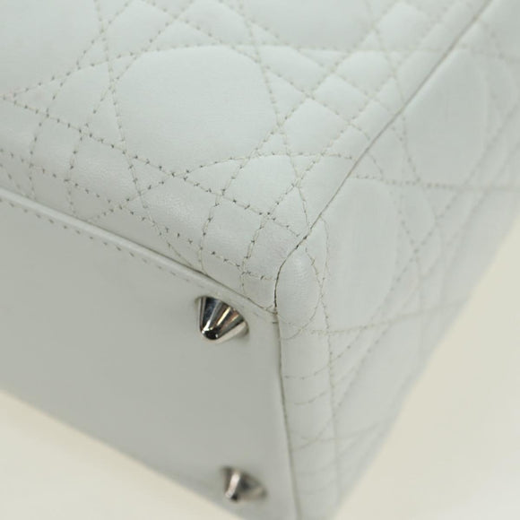 Christian Dior Lady Dior Canage Bag Lamb Skin 2way White Silver Auth 177862SAM