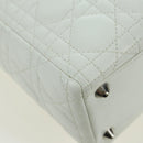 Christian Dior Lady Dior Canage Bag Lamb Skin 2way White Silver Auth 177862SAM-18