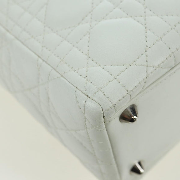 Christian Dior Lady Dior Canage Bag Lamb Skin 2way White Silver Auth 177862SAM