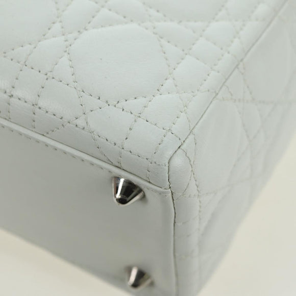 Christian Dior Lady Dior Canage Bag Lamb Skin 2way White Silver Auth 177862SAM