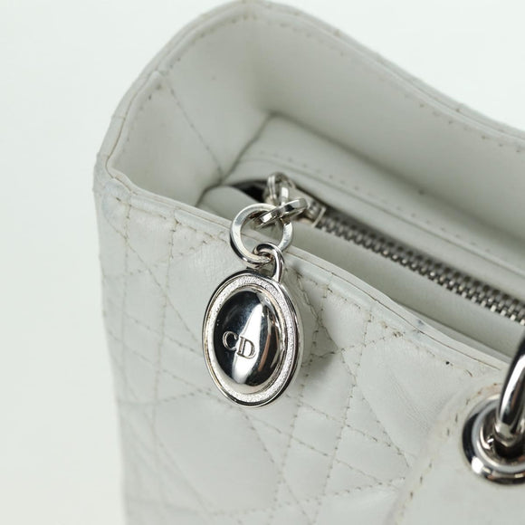 Christian Dior Lady Dior Canage Bag Lamb Skin 2way White Silver Auth 177862SAM