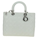 Christian Dior Lady Dior Canage Bag Lamb Skin 2way White Silver Auth 177862SAM-13