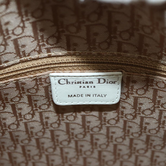 Christian Dior Lady Dior Canage Bag Lamb Skin 2way White Silver Auth 177862SAM