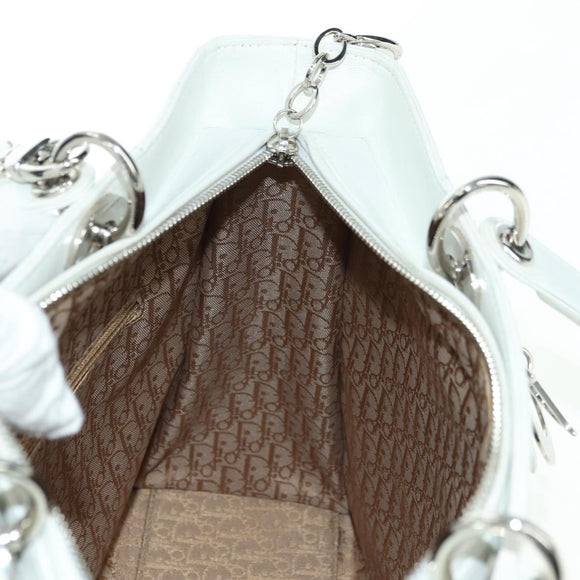 Christian Dior Lady Dior Canage Bag Lamb Skin 2way White Silver Auth 177862SAM