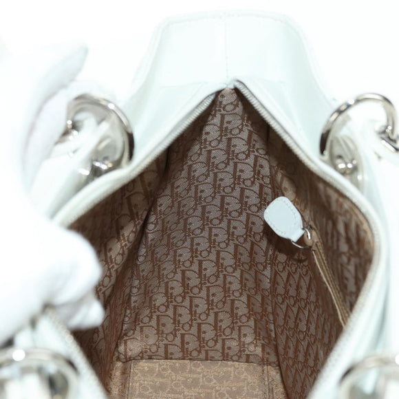 Christian Dior Lady Dior Canage Bag Lamb Skin 2way White Silver Auth 177862SAM