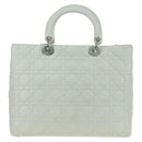 Christian Dior Lady Dior Canage Bag Lamb Skin 2way White Silver Auth 177862SAM-2