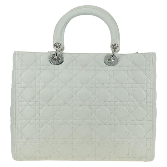 Christian Dior Lady Dior Canage Bag Lamb Skin 2way White Silver Auth 177862SAM