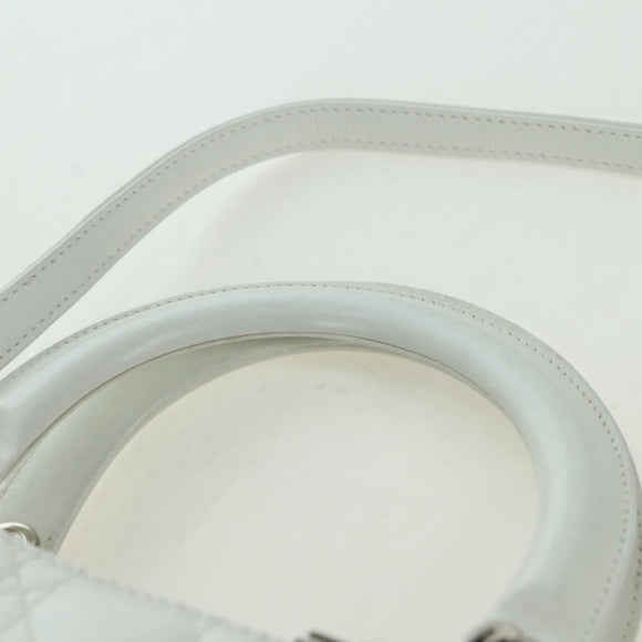 Christian Dior Lady Dior Canage Bag Lamb Skin 2way White Silver Auth 177862SAM