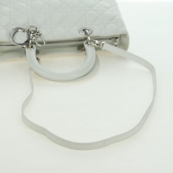 Christian Dior Lady Dior Canage Bag Lamb Skin 2way White Silver Auth 177862SAM