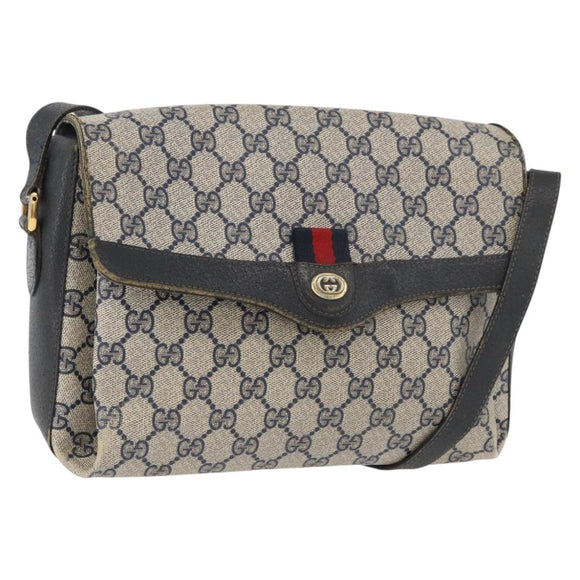 GUCCI GG Supreme Sherry Line Shoulder Bag PVC Navy Gold 904 02 084 Auth 177864
